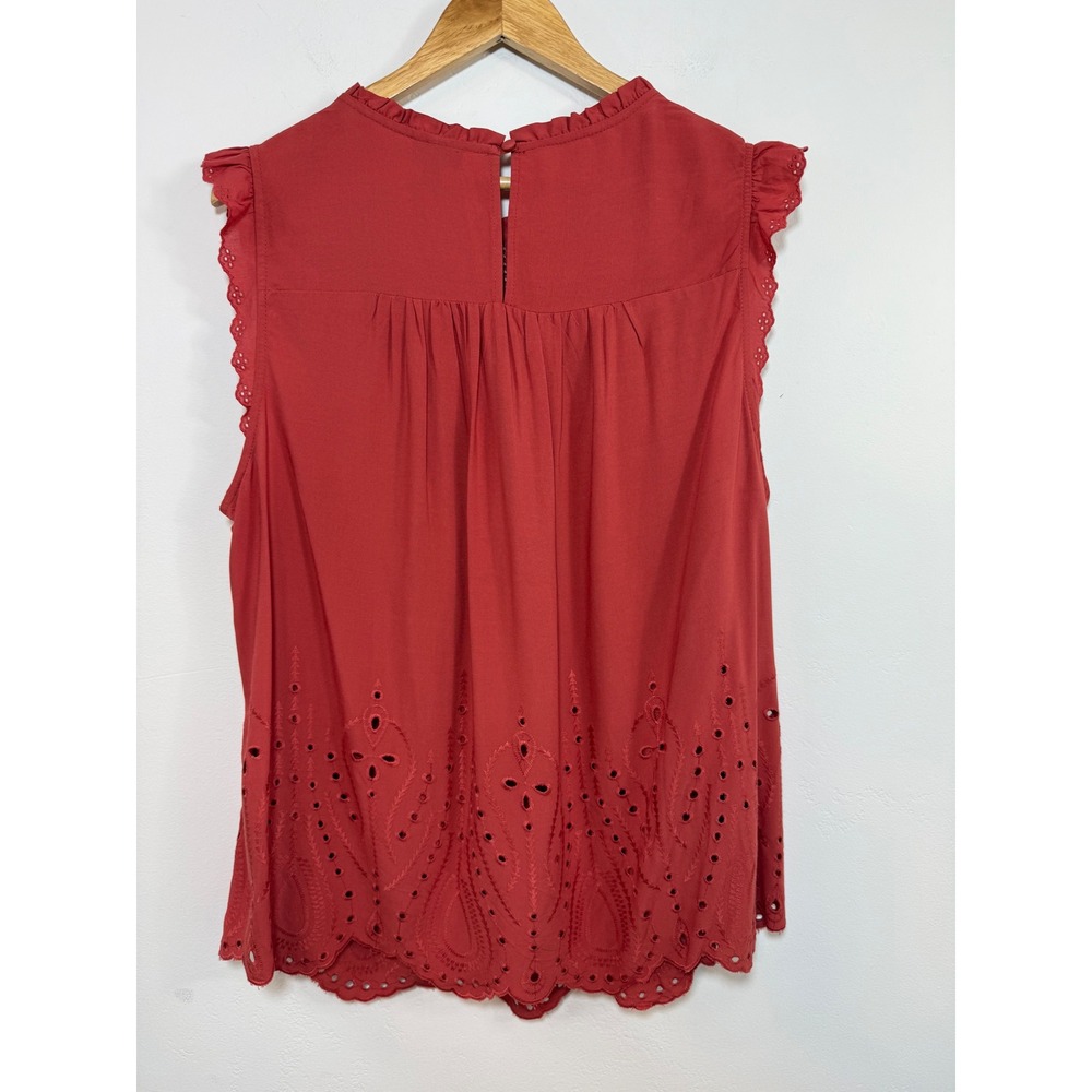 Torrid Lace Eyelet Blouse Sleeveless Top Rust Red Boho Cottagecore Plus Size 1X - Picture 4 of 11